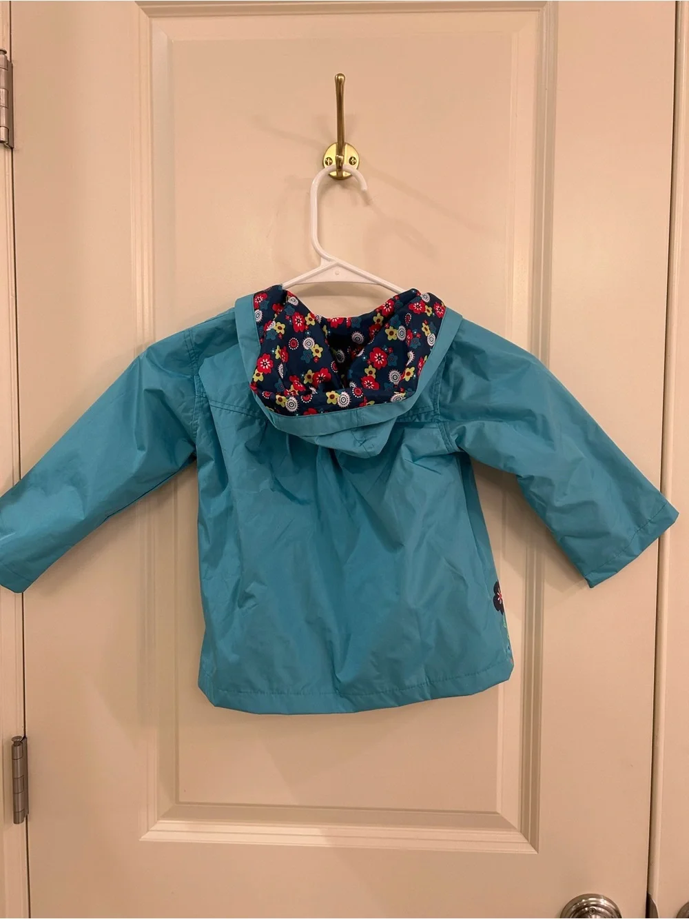 Amazon Teal Girls' Floral Raincoat with Hood